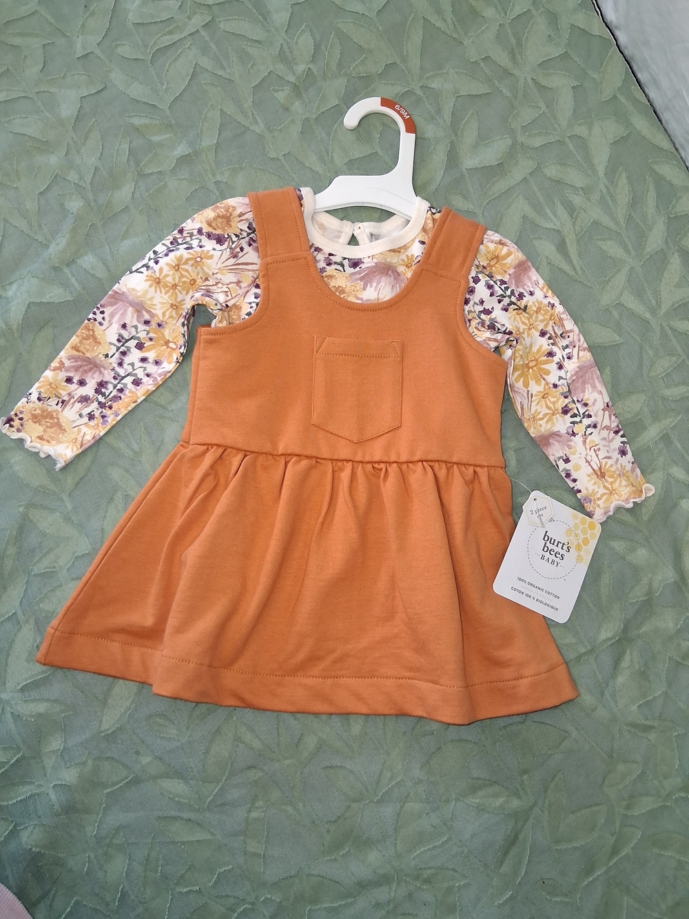 Burt's Bees Baby Orange Pinafore Dress with Floral Top - Girls